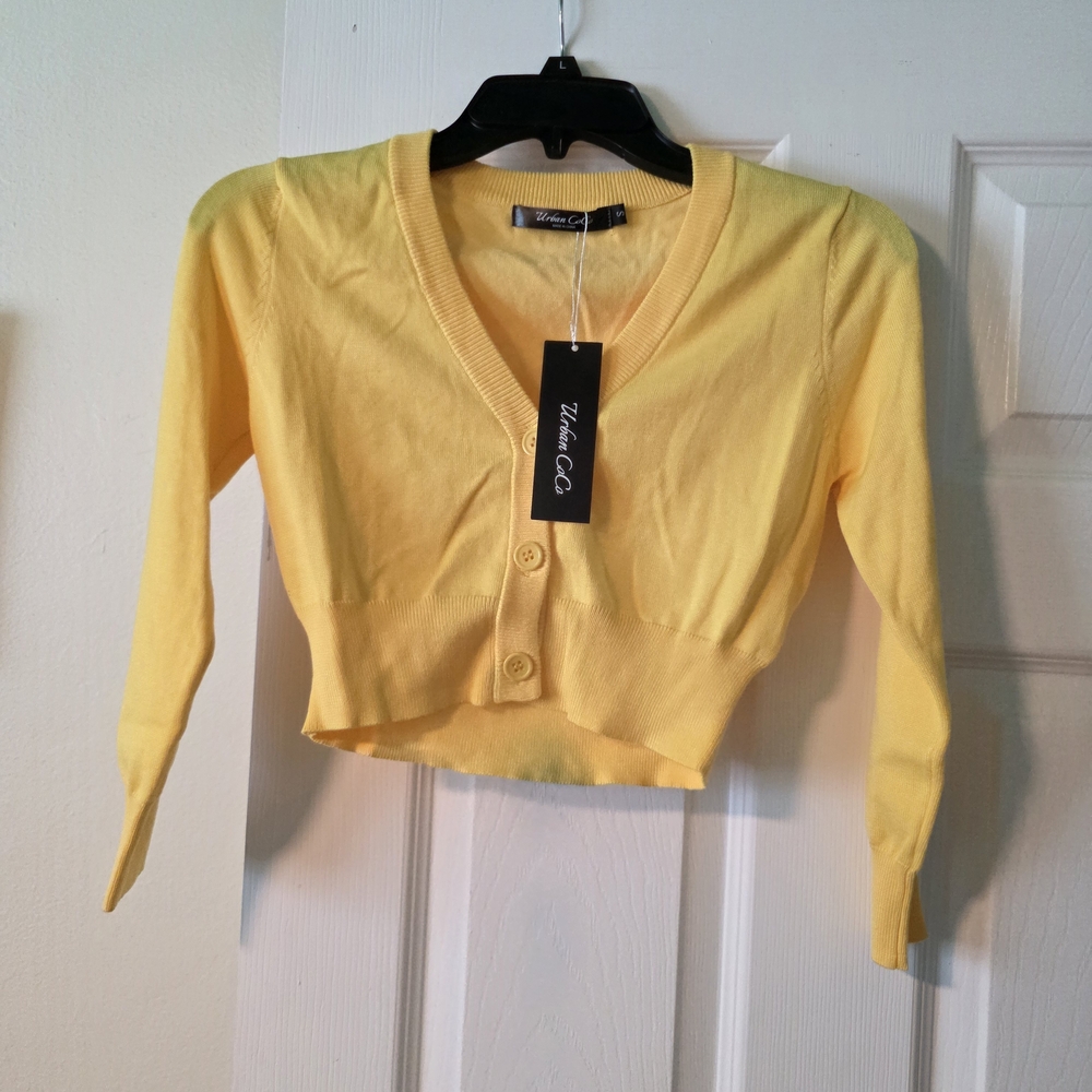 Chic Yellow V-Neck Cardigan by Miss CoCo